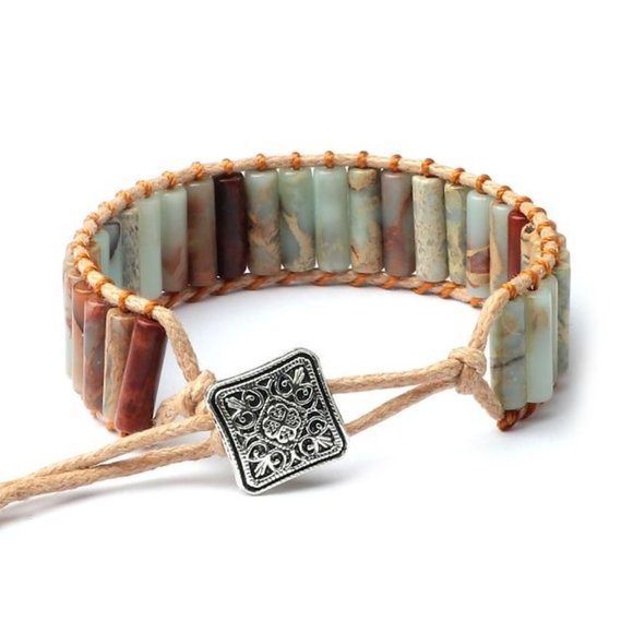 My bead Emporium Jewelry - Cowhide Rope Woven Bangle Natural Healing Multicolor Metal Button Bracelet.